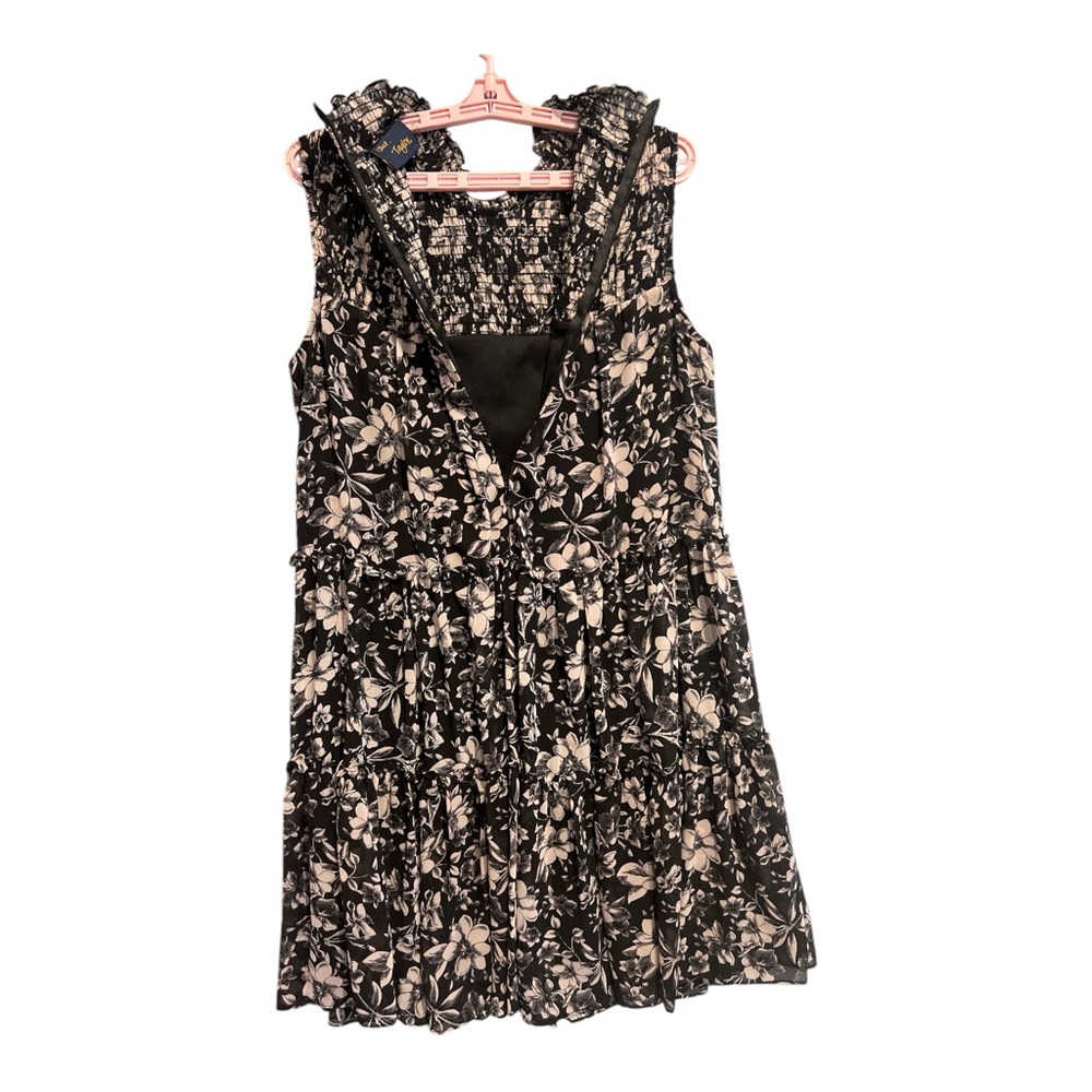 Just Taylor Sleeveless Mock Neck Smocked Floral Print A-line Chiffon Dress, Sz14 - Picture 12 of 15